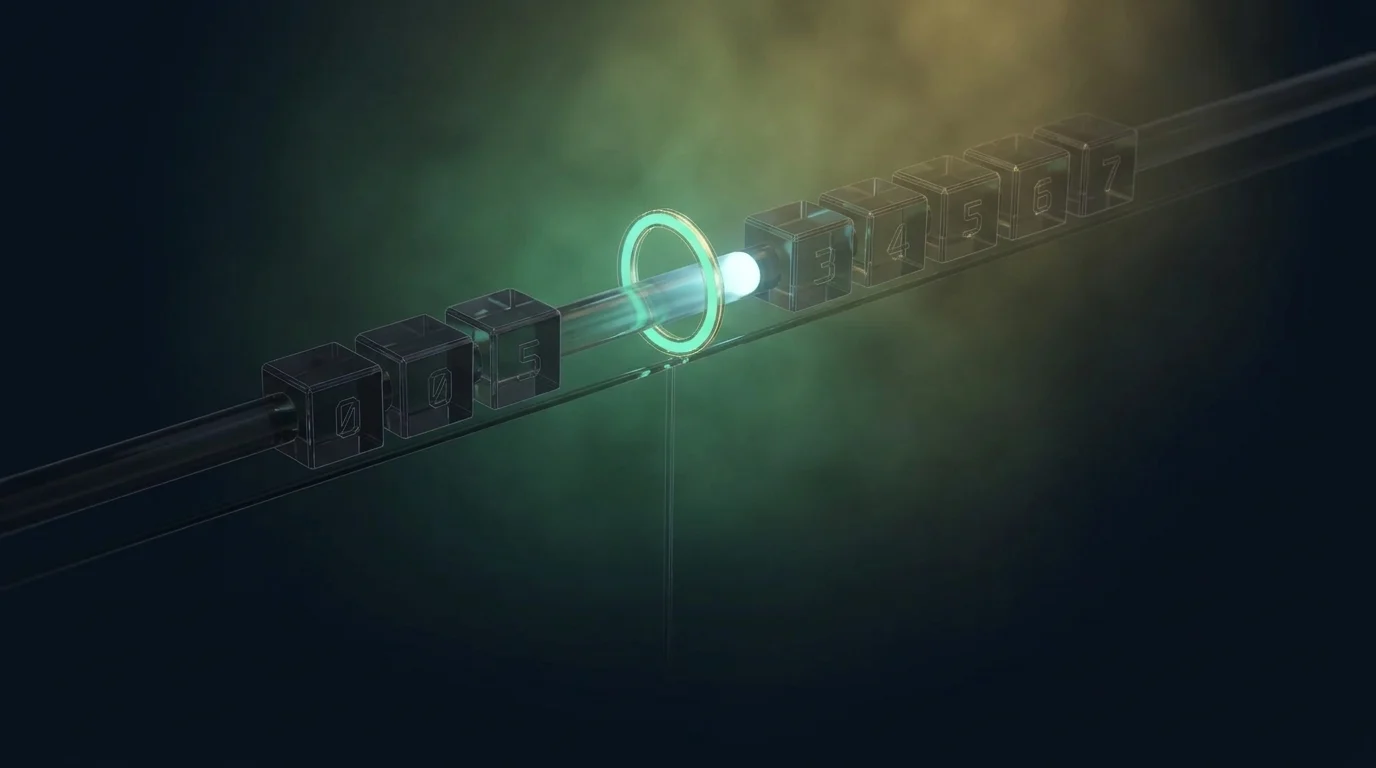 A packet of light in flight along a beam toward the milestone gate